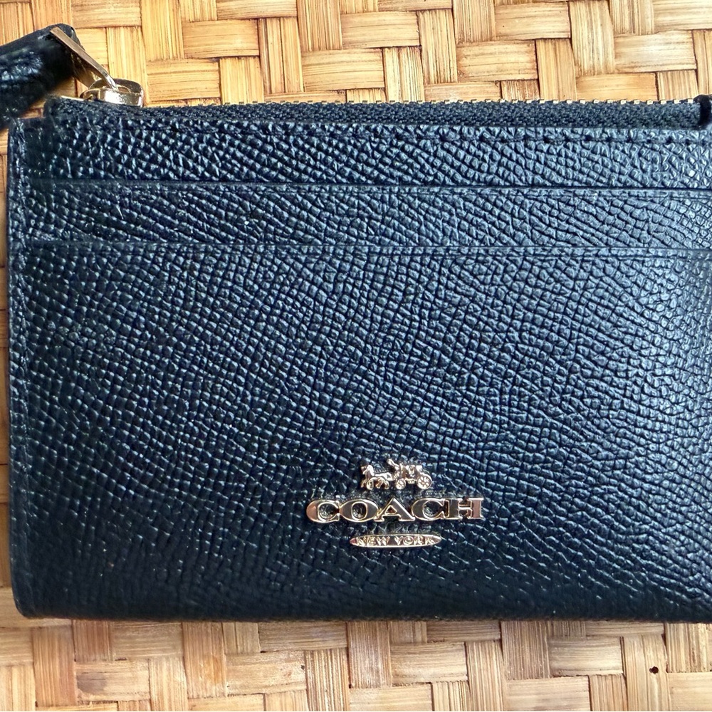 Coach mini skinny ID zip card case keychain black